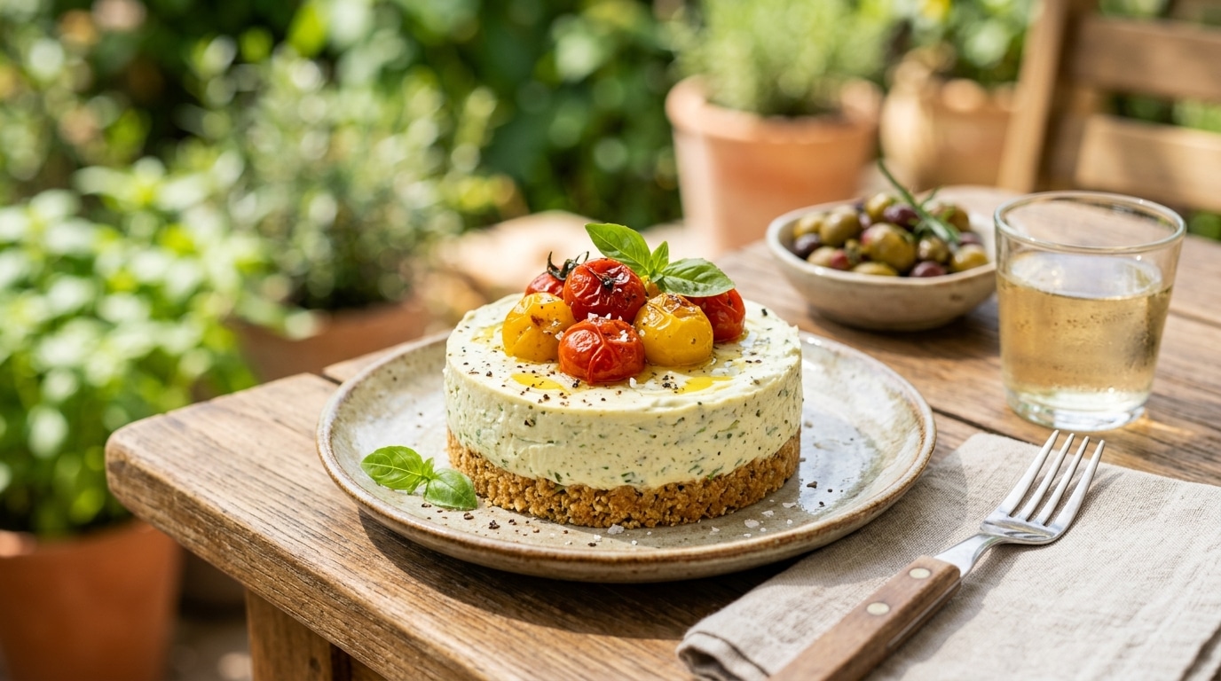 J’ai remplacé la pâte à tarte par une simple base croustillante : ce cheesecake salé au basilic n’a pas fait dix minutes sur la table