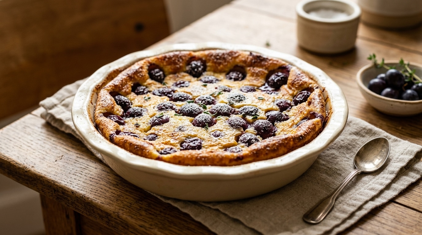 J’ai versé ma pâte à clafoutis sur une grappe de raisin juste pour l’écouler : mes invités ont redemandé une part avant le café