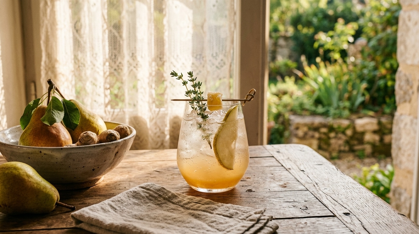 Un jour, un cocktail : Spritz poire-gingembre, la version de fin d&rsquo;été qui remplace l&rsquo;Aperol en terrasse