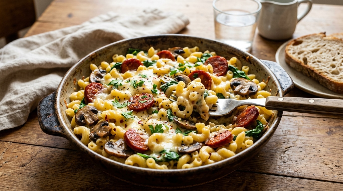 J’ai arrêté de sortir la passoire depuis que je prépare mes coquillettes au Boursin et chorizo : la sauce crémeuse se fait toute seule